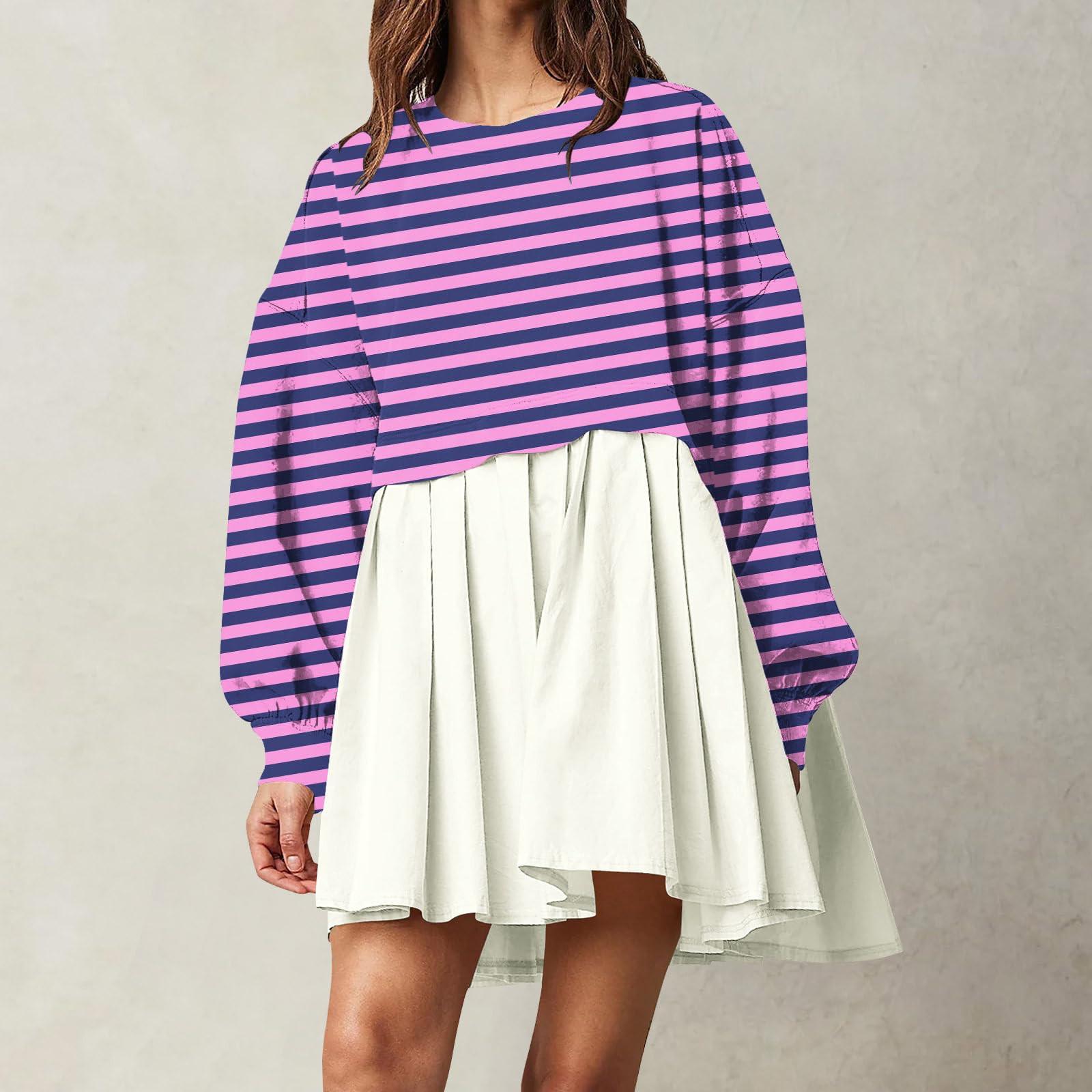 Женская мода повседневная круглая горловина длинный рукав пэчворк пуловер свитшот — фото 8