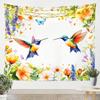 Watercolor Hummingbird Tapestry, Vibrant Wall Hanging with Colorful Hummingbirds & Cherry Blossoms on Purple Background