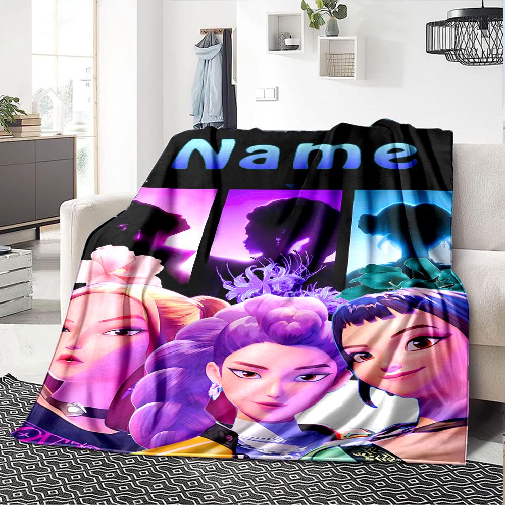 Customiz Name Personality Kpop Demon Hunters Blanket Soft &Warm Sofa Office Bed Travel Lunch Break Blanket, Gift Suitable All Seasons