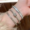 Titanstahl Gold Silber Farbe Armreifen für Damen Mädchen Trend Wasserdicht Schmuck Luxus Funkelnder Zirkon Armband Armreif