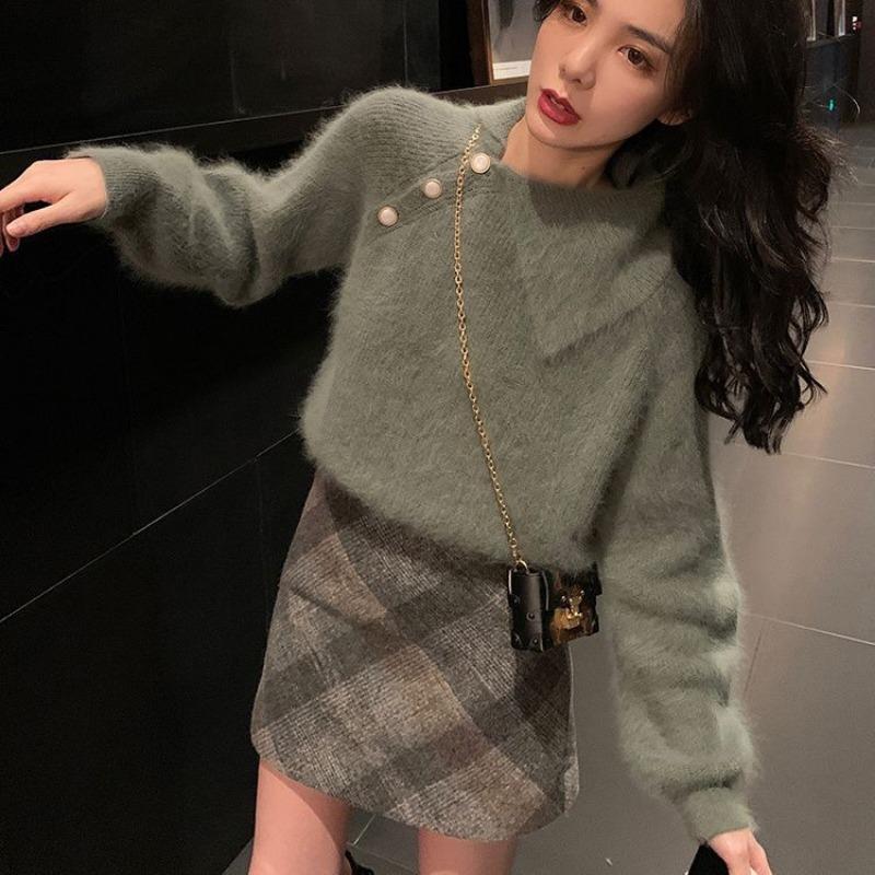 Mohair Sweater Women Wear Lazy Wind Loose Autumn and Winter Thickened Warm Pullover Small Knitted Sweater