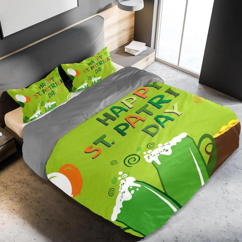 Copripiumino Re Regina Tappo di Bottiglia di Birra Set Biancheria da Letto Festivo Birra Ghiacciata Adolescenti Adulti Buon San Patrizio Copripiumino in Poliestere