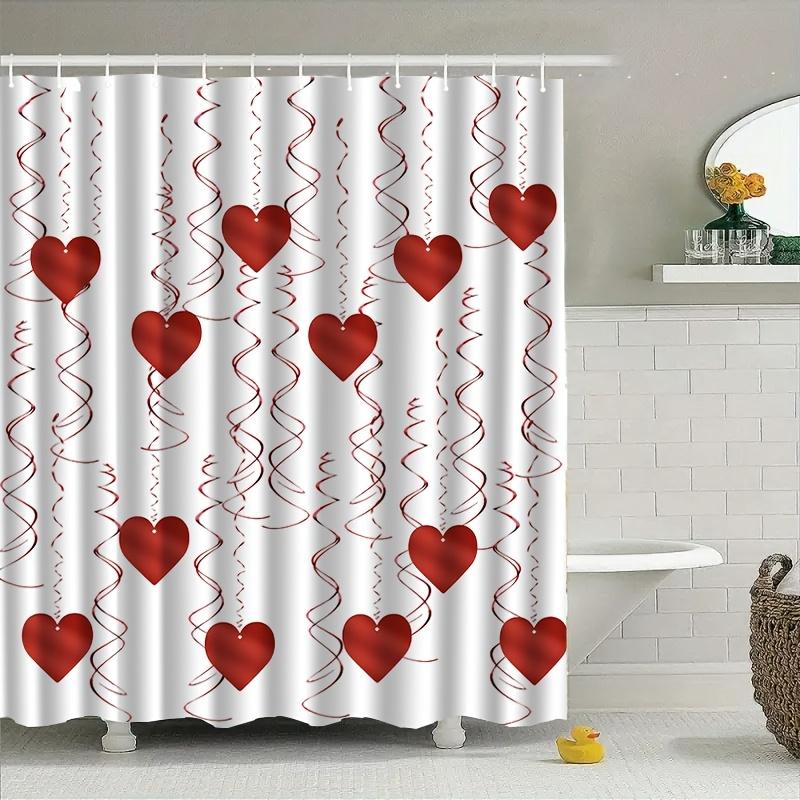 Red Heart Shower Curtain White Background Love Design Romantic Bathroom Decor Waterproof Printed Bath Curtain Home Fashion