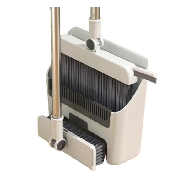 Broom Dustpan Set with Built-in Comb Teeth Adjustable Long Handle 180 Degree Rotating Broom Head Broom Dustpan Kit
