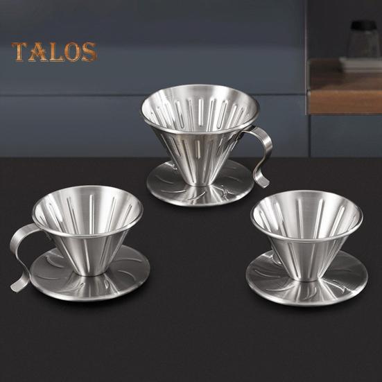 Coffee Filter Cone Stainless Steel Hand Drip Pour Over Coffee Funnel with Spiral Ribs Dishwasher Safe V-Shaped Coffee Filter for Most Coffee Makers