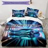 3PC Custom Name Futuristic Car Neon Lights Bedding Set Printed  Bedding Set Duvet Cover Closure Includes 1 Duvet Cover & 20 Pillowcases for Bedroom