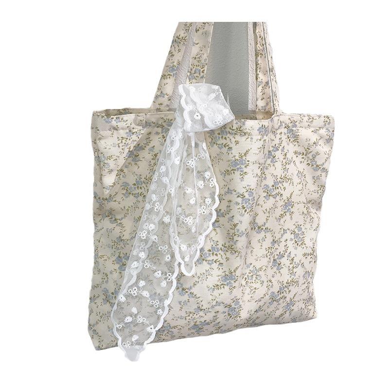 Gentle Style Small Floral Single-shoulder Bag Women's Handbag, Zipper Bag Artistic and Fresh Fabric Bag