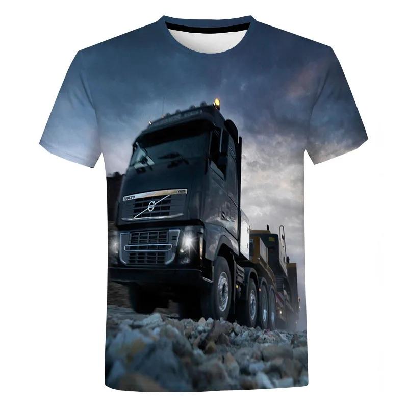 Summer Fashion New Heavy Truck Pattern Men's Print Image Fun Round Neck Short Sleeve Extra Large Comfortable Top