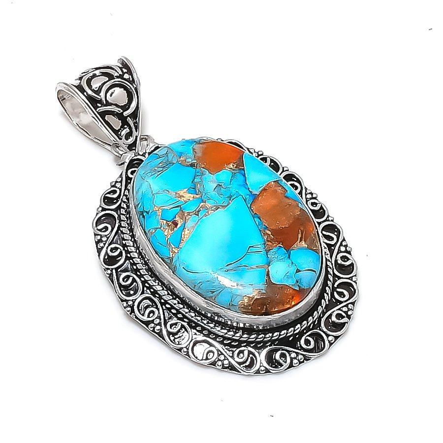 Natural Cotton Candy Turquoise 925 Sterling Silver Jewelry Pendant 2.17  ETC-14010