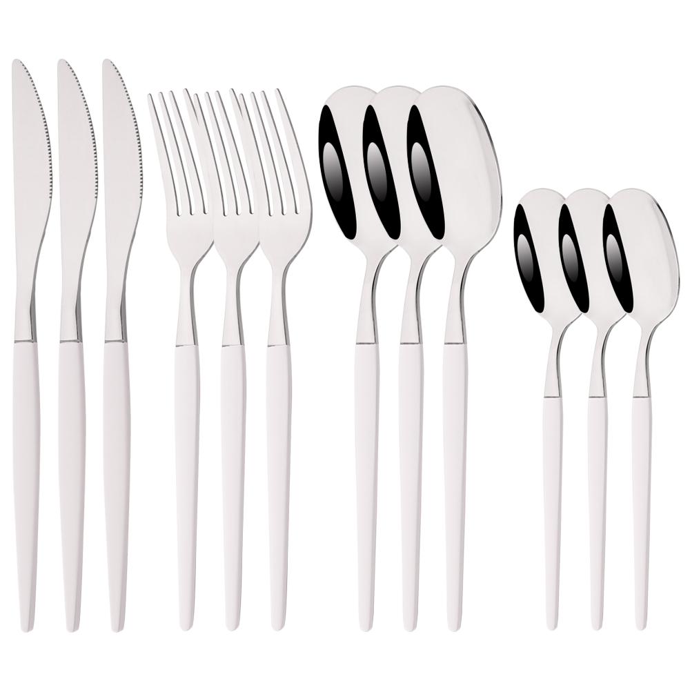 12Pcs New Black Golden Dinnerware Set Stainless Steel Tableware Set Western Knife Fork Coffee Spoon Mirror Flatware Cutlery Set