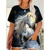 Summer Animal Horse Retro 3D Print T-Shirts Women Casual Short Sleeve T Shirt Streetwear Round Neck Tees Tops Female Clothing