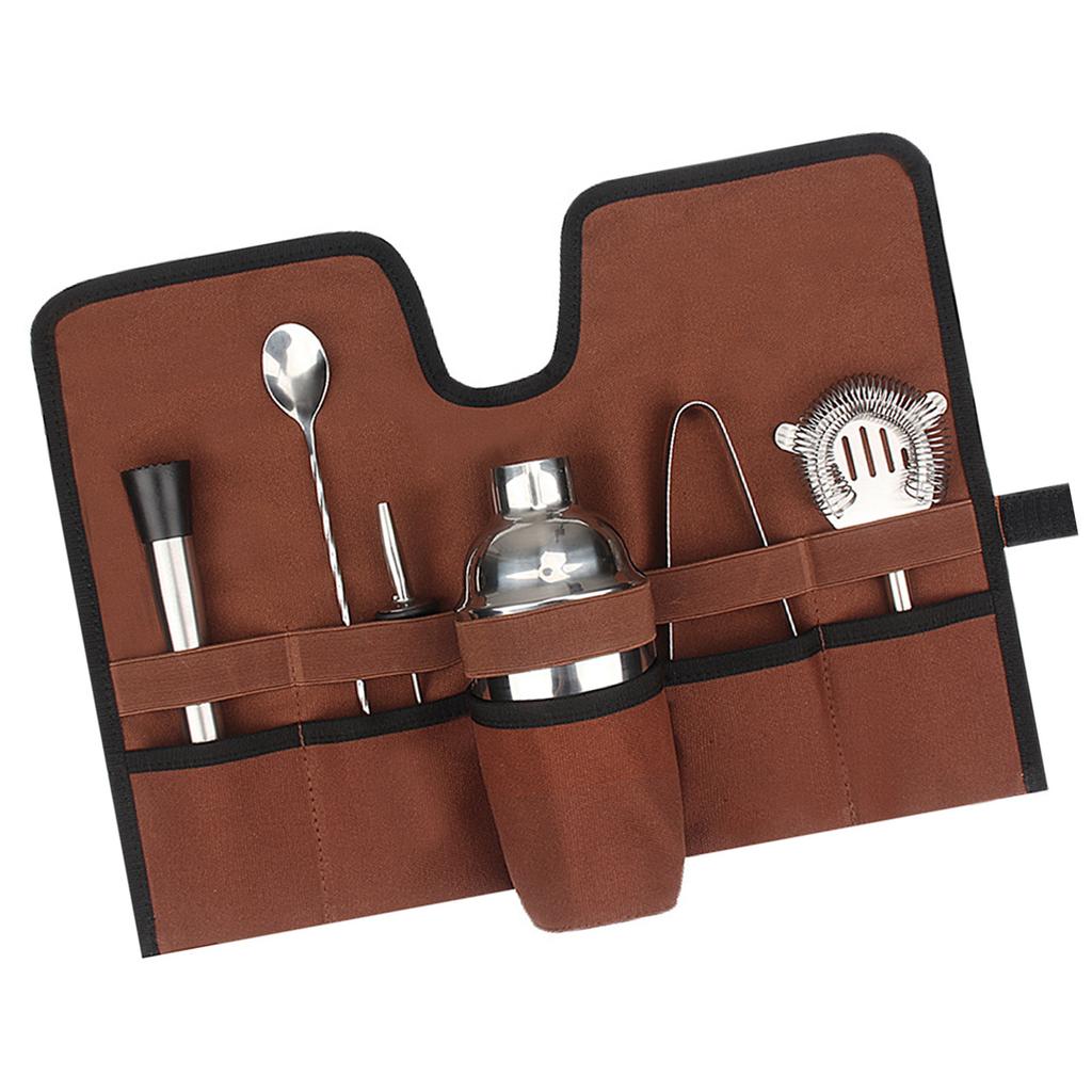 Canvas Cocktail Set Carry Bag Portable Folding Roll Strap Professional Mixology Bartender Bag for Camping Outdoor