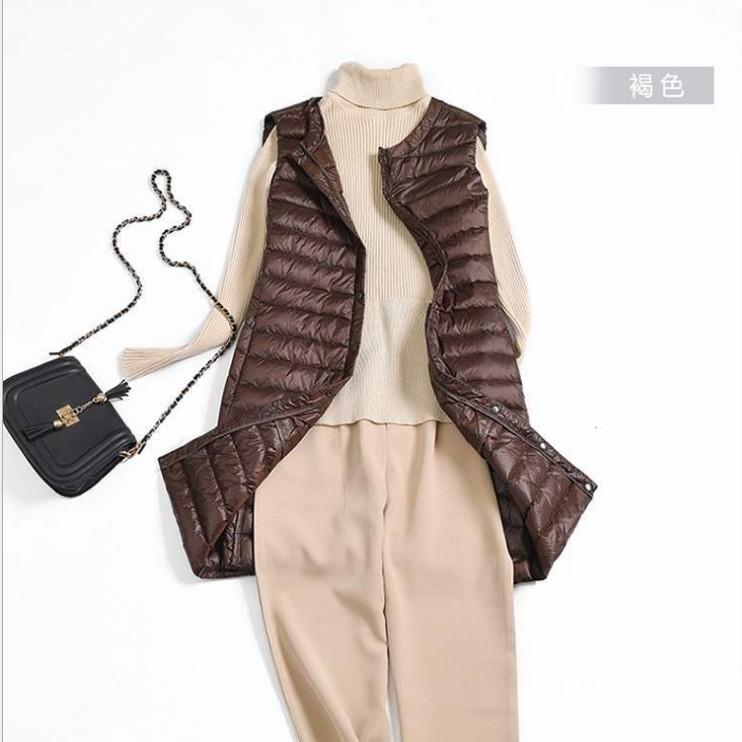 New light down jacket women's medium and long loose and thin versatile vest jacket vest buttons trendy
