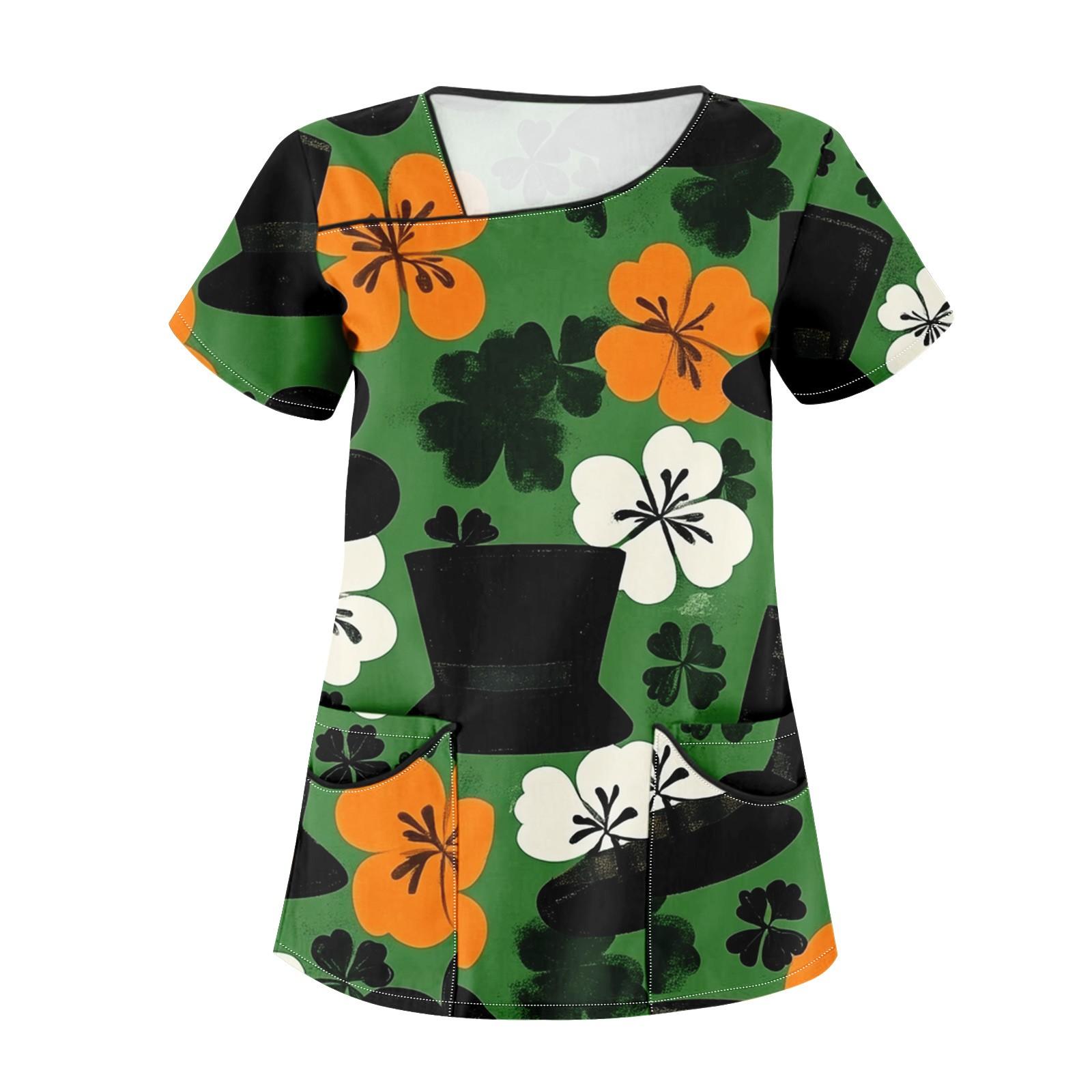 

Women s Printed Work Clothes With Skew Collar And Double Layer Pocket Basic Tops Pullover L оранжевый