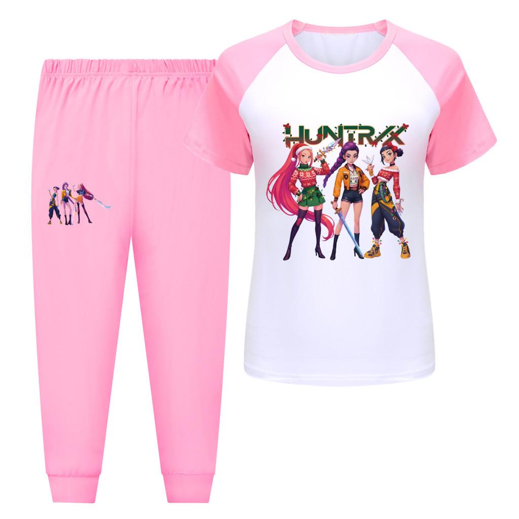 

5094 Детский комплект для девочек Rumi Zoey Mira с принтом охотников, футболка, брюки 170cm розовый