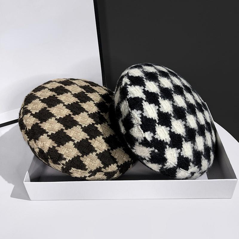 Boina De Lana Sencilla Para Mujer, Gorros De Algodón a Cuadros Vintage Octogonal, Boina Informal, Sombrero De Otoño