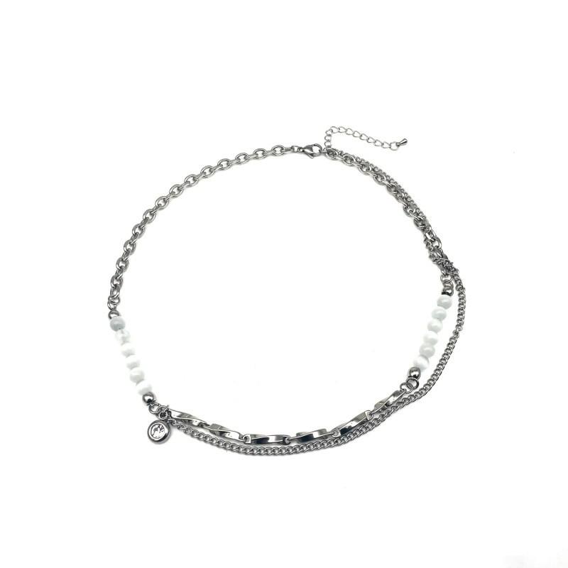 Geometric Cat Eye Stone Stainless Steel Collar Necklace For Women And Men
