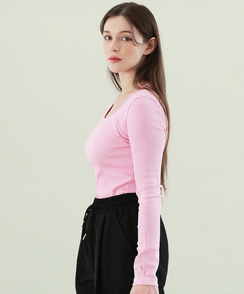 WHEN YOU MOVE Square Neck Symbol Logo Embroidered Ribbed Tee (3 Colors)