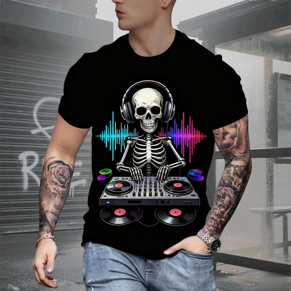 Summer AI Fashion Men's Skull Printed T-Shirts Breathable Short Sleeve Tee O-Neck Men's Clothing Vintage Comfort Y2k Women's Clothes