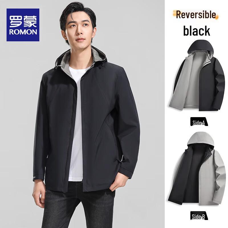 

ROMON Men s Reversible Casual Jacket with Detachable Hood 3XL