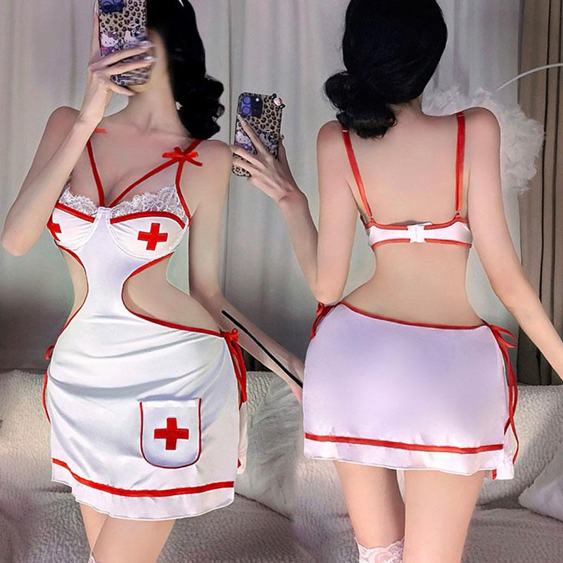 Sexy Nurse Uniform Set Erotic Underwear Temptation Nightclub Costume Cosplay Women Backless Dress Sexy Adult Outfits