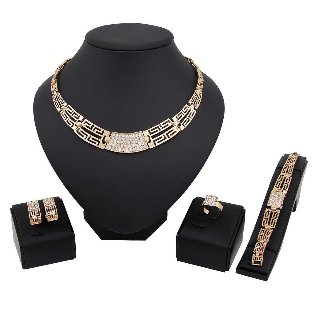 Diamond Jewelry Set: Necklace, Earrings, Ring & Bracelet