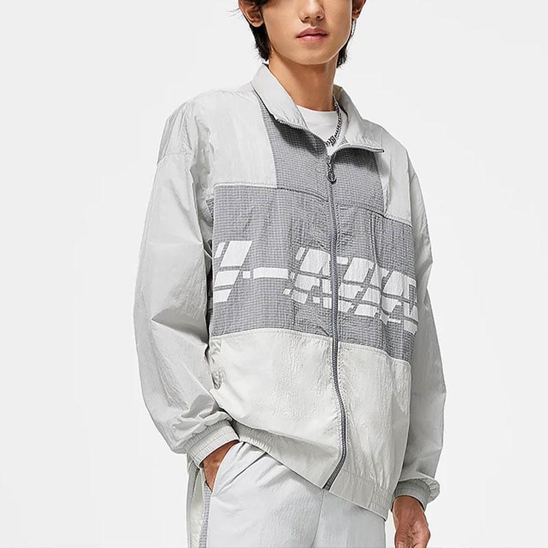 Li-Ning Sports Life Series Loose-Fitting Contrast Letter Print Jacket Men Jacket Grey Off-White AJDT405-3
