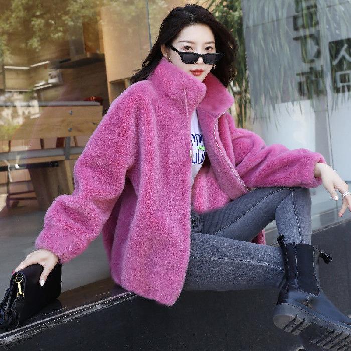 Women's Winter Stand Collar Fleece Jacket - Double-Sided Thick with Zipper and Warm Sweater Cardigan Design