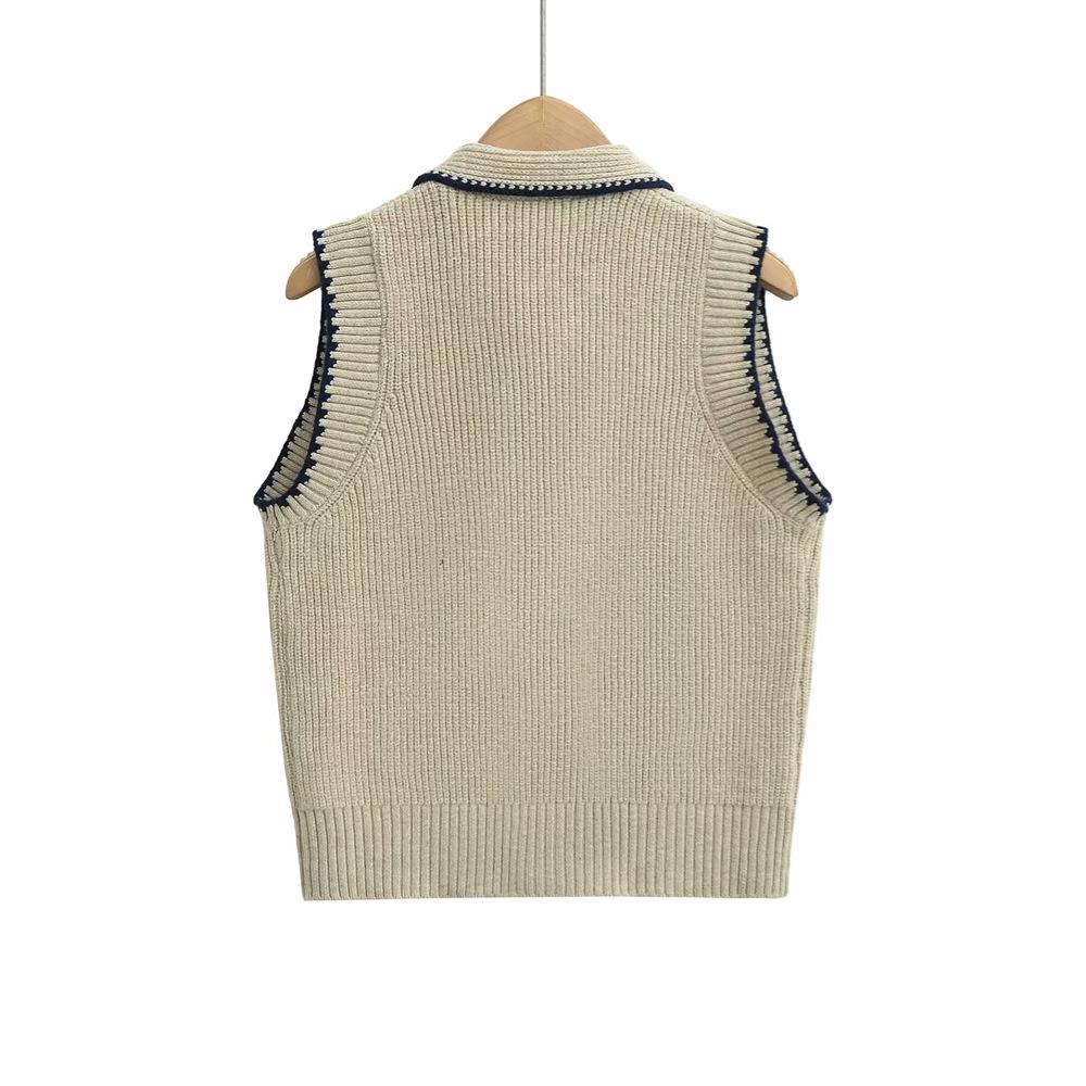 Spring 2025 Women's Sweet Bow-Collar Slim Crochet Vest