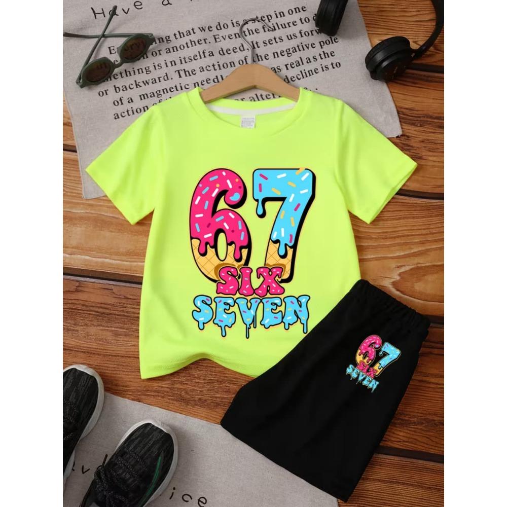 Funny Six Seven 67 Number Print Kids Short Sleeve Suit Boy's Clothing T-Shirt Shorts Set Girl's Clothes