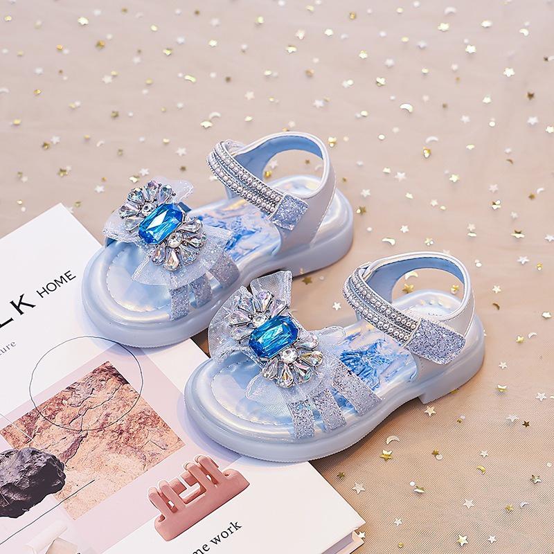 Kids' Crystal Open-Toe Sandals - 2026 Summer Collection; Non-Slip Soft Sole Princess Shoes for Middle and Older Children