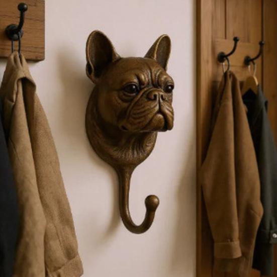 French Bulldog Wall Hook Dog Shaped Decorative Key Hanger Vintage Bulldog Figurine Wall Mounted Hook for Belts Hats Bags Towels Home Office Entryway