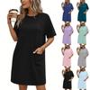 Women's Fashionable Loose-Fit Short-Sleeve Pocketed Loungewear Casual Dress