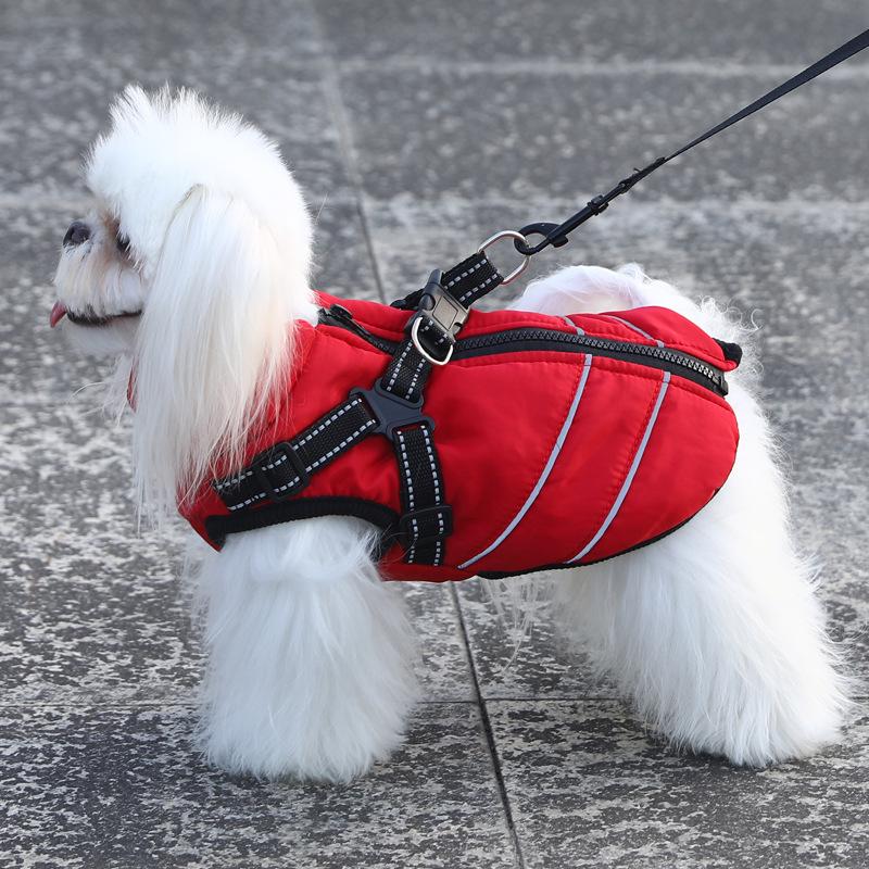 Dog Winter Jacket Waterproof Thickened Coat with Harness New Year Limited Edition Dog Sweater Pet Clothes Dog Coat (Red,S) красный