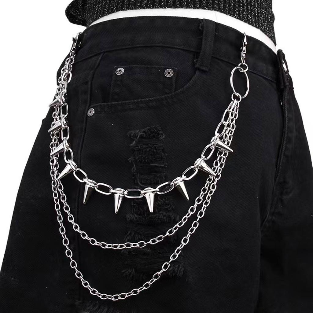 Edgy Spiked Metal Chain Accessory Detachable For Pants Bags Punk Style Secure Clasp Youth Punk Fashion belt Attachment