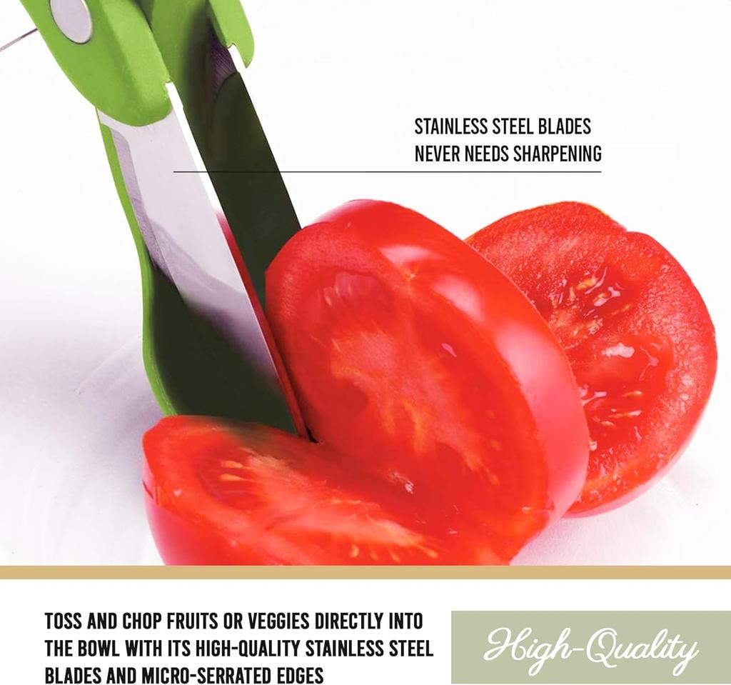 Salad Tongs For Toss and Chop Vegetable Salad Kitchen Shears Salad Scissors 2in1 Food Chopper Double Blade For Easy Salad Making