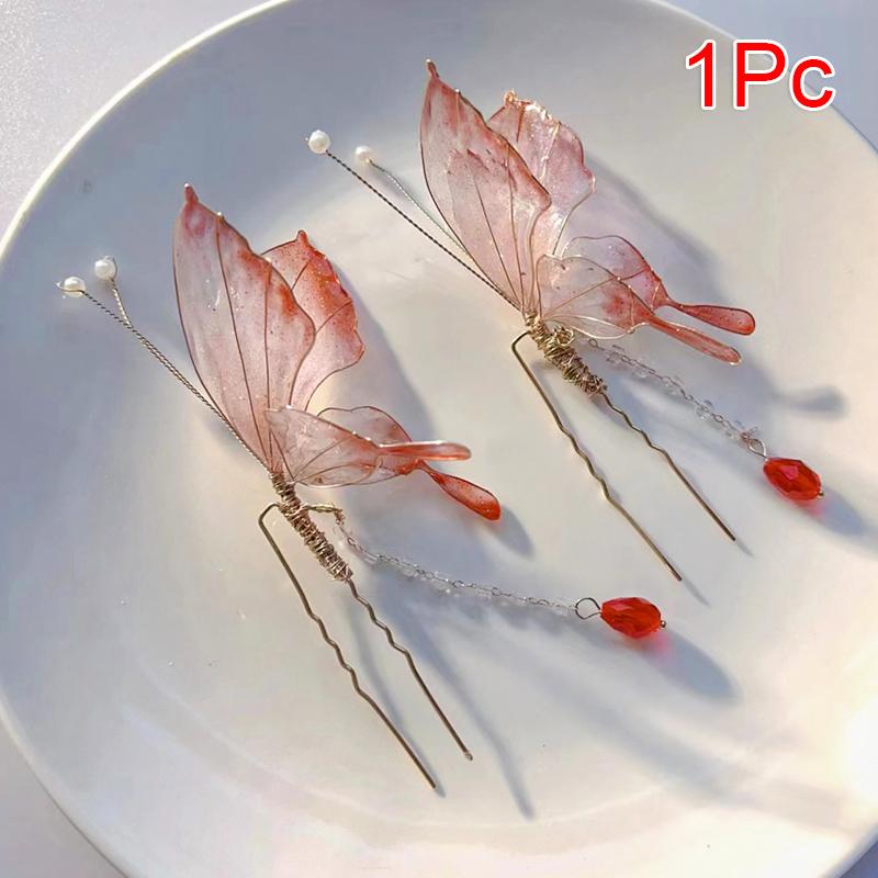 

1Pc Butterfly Elegant Hair Accessory Antique Hair Clip Vintage Hanfu Accessory красный