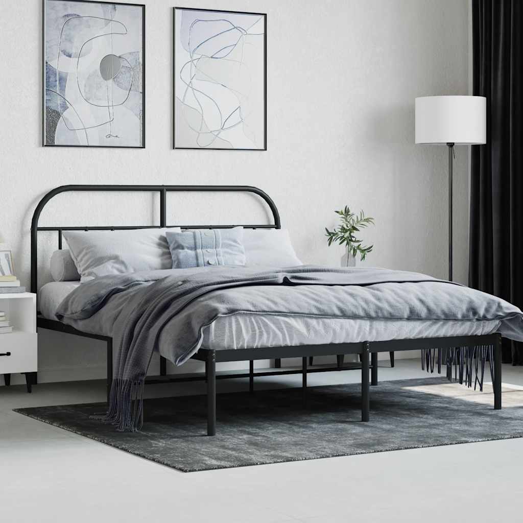 VidaXL Bettgestell mit Kopfteil Metall Schwarz 140x190 cm