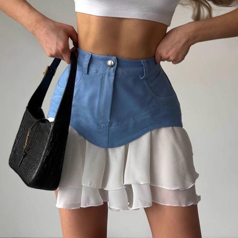 European and American Short Dress Patchwork Pleated Skirt High Waist Slimming Women's Bag Hip Gyaru Sexy Irregular Skirt Skirt