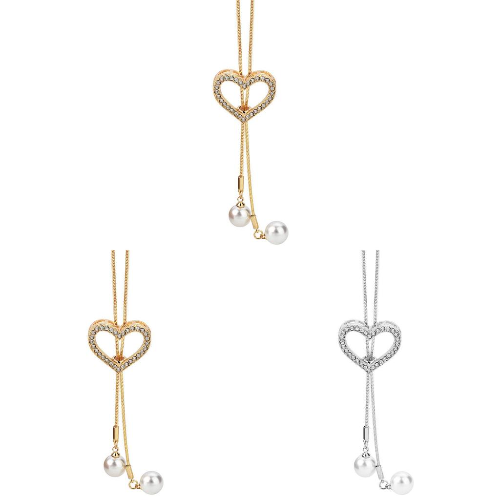 Love Heart Pearl Tassel Long Necklace With Crystals For Women Autumn Winter Fashion Accessory