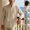 New Spring/Autumn Linen Long-Sleeved Men's Shirt Casual Beach Holiday Stand-Up Collar Commuter Shirt
