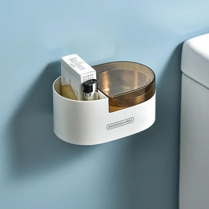 1/4PCS Home Bathroom Storage Box, Creative, Personalized, Trendy Stainless Steel Non Perforated Wall Hanging Ashtray