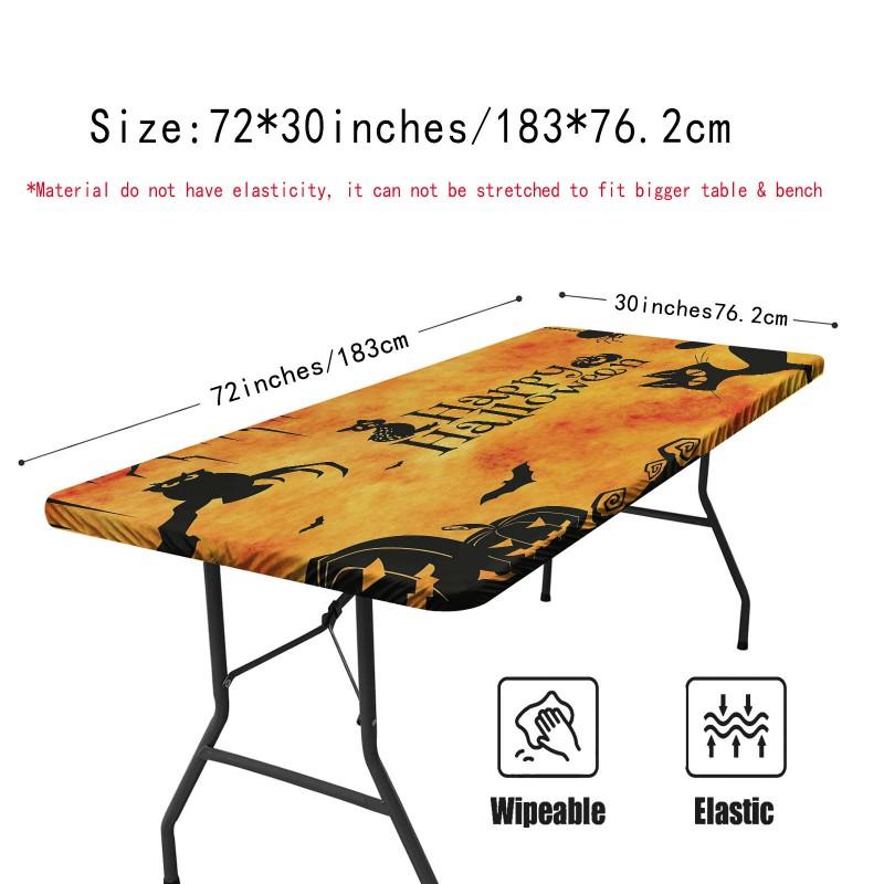 Halloween Table Cover With Elastic Edge Waterproof Dustproof Square Tablecloth Dining Outdoor Picnic