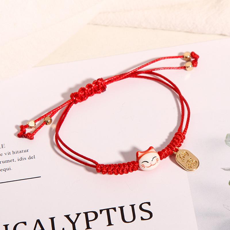 Handmade Colorful Rope Lucky Cat Bracelet For Women Girls Bangles Trendy Jewelry