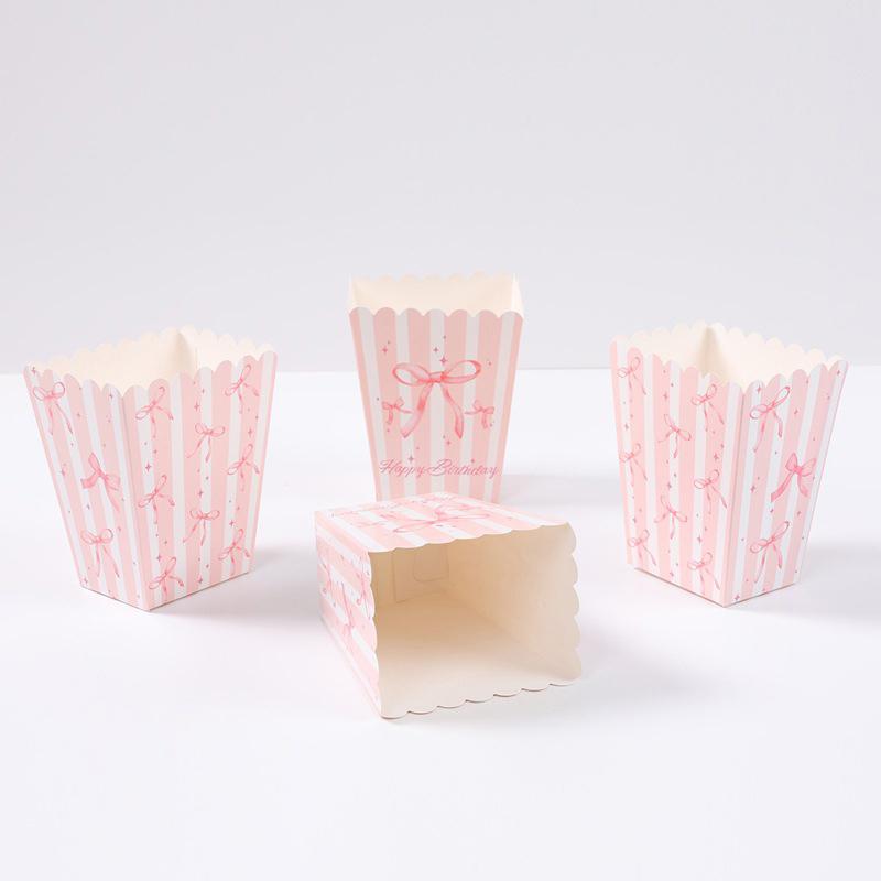 10 Pcs Bow Paper Popcorn Boxes With Bow Pattern Pop Favors Box Baby Shower Party Treat Favors Table Supplies Wedding Decoration