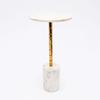 Marble Drink Table with Gold Metal Stem – Modern Accent Side Table for Living Room