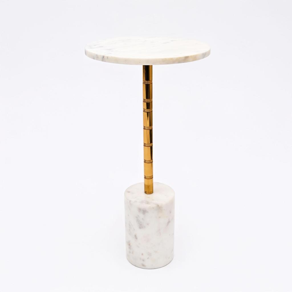 Marble Drink Table with Gold Metal Stem – Modern Accent Side Table for Living Room
