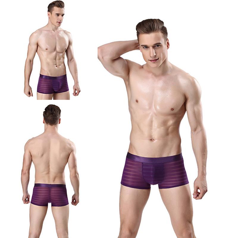 1Pc Men Panties Nylon Solid Color Sheer Mesh Pouch Lingerie Boxer Sexy Underwear Briefs