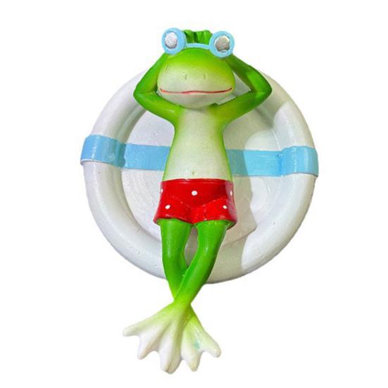 Floating Swim Ring Frog Figurine Sleeping Frog Statue Sculpture Outdoor Garden Yard Fishpond Aquarium