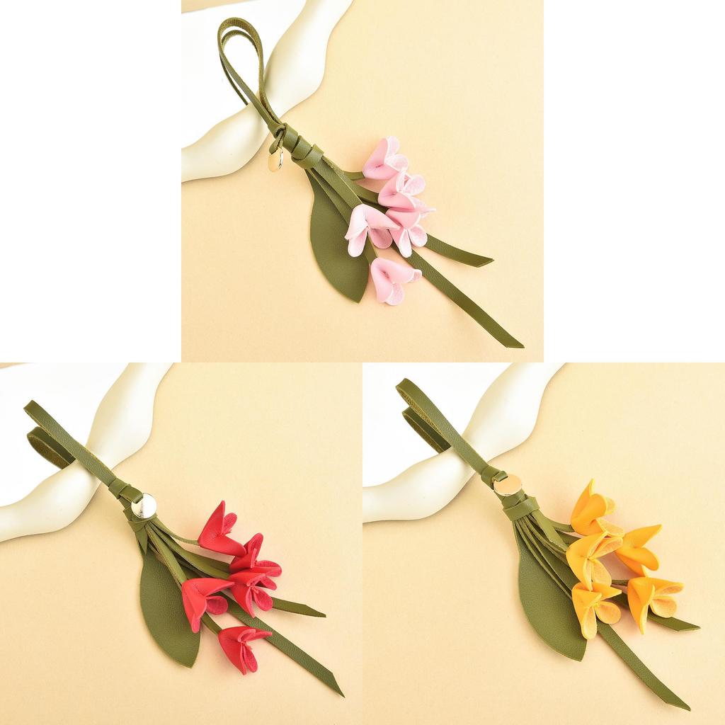 Style Leather Camellia Bag Charm With Handcrafted Superfiber For Car Key Decor